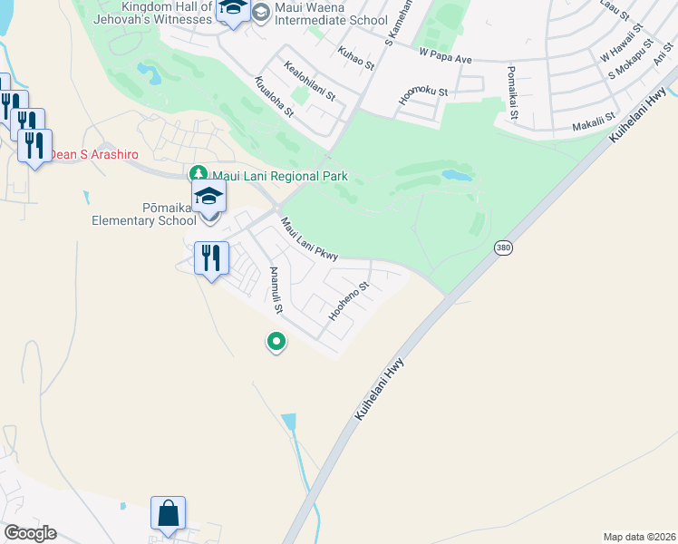 map of restaurants, bars, coffee shops, grocery stores, and more near 56 Papahi Loop in Kahului