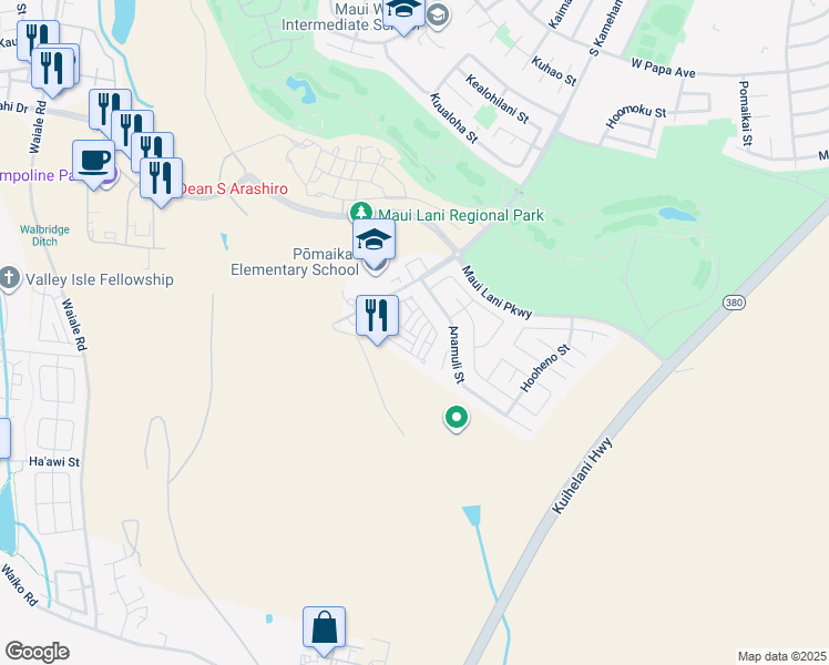 map of restaurants, bars, coffee shops, grocery stores, and more near 360 Uluna Street in Kahului