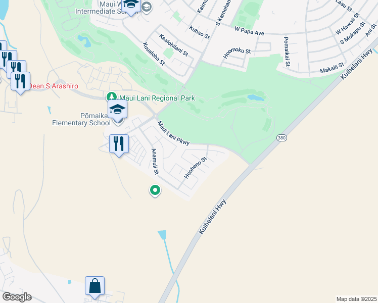 map of restaurants, bars, coffee shops, grocery stores, and more near 47 Papahi Loop in Kahului