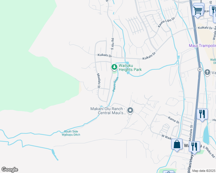 map of restaurants, bars, coffee shops, grocery stores, and more near 712 South Alu Road in Wailuku