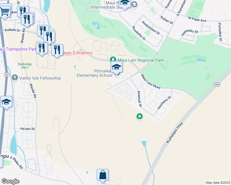 map of restaurants, bars, coffee shops, grocery stores, and more near 155 Meheu Circle in Kahului