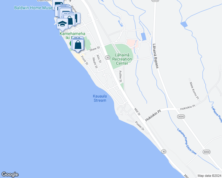 map of restaurants, bars, coffee shops, grocery stores, and more near 10 Aholo Road in Lahaina