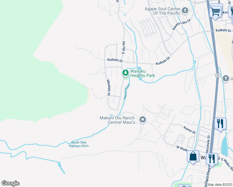 map of restaurants, bars, coffee shops, grocery stores, and more near 707 Noweo Place in Wailuku