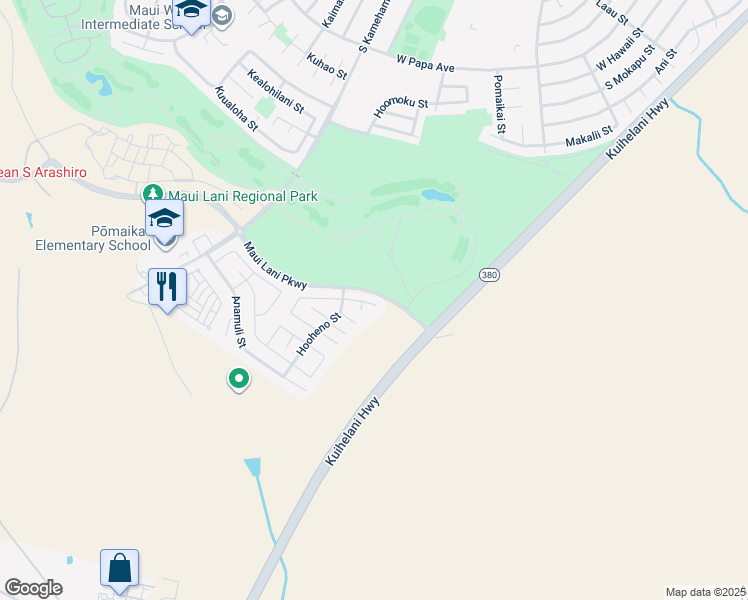 map of restaurants, bars, coffee shops, grocery stores, and more near 37 Ho'owehi Place in Kahului