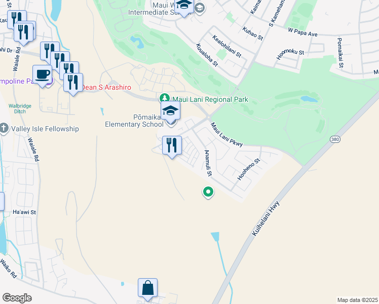 map of restaurants, bars, coffee shops, grocery stores, and more near 358 Uluna Street in Kahului