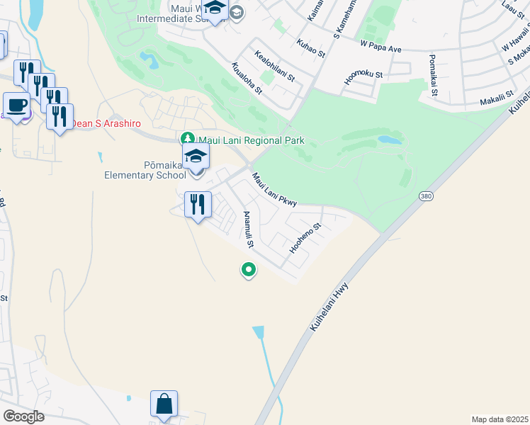 map of restaurants, bars, coffee shops, grocery stores, and more near 240 Molehulehu Street in Kahului