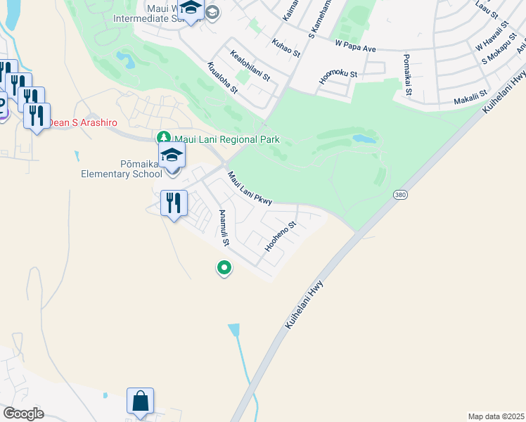 map of restaurants, bars, coffee shops, grocery stores, and more near 64 Papahi Loop in Kahului