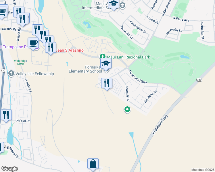map of restaurants, bars, coffee shops, grocery stores, and more near 152 Meheu Circle in Kahului