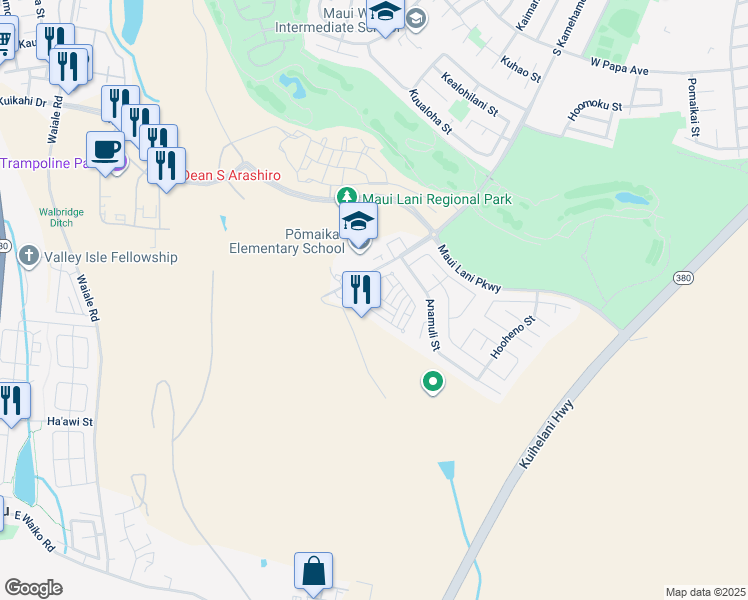 map of restaurants, bars, coffee shops, grocery stores, and more near 210 Alake St in Kahului