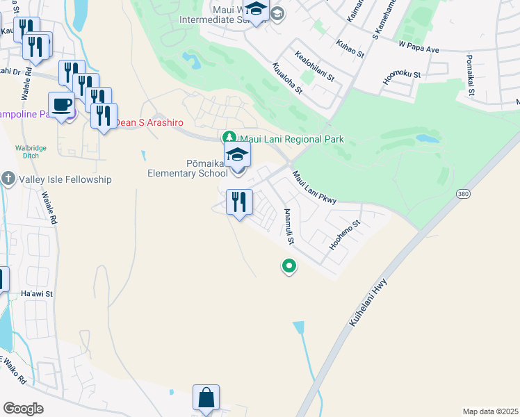 map of restaurants, bars, coffee shops, grocery stores, and more near 311 Pulihi Street in Kahului