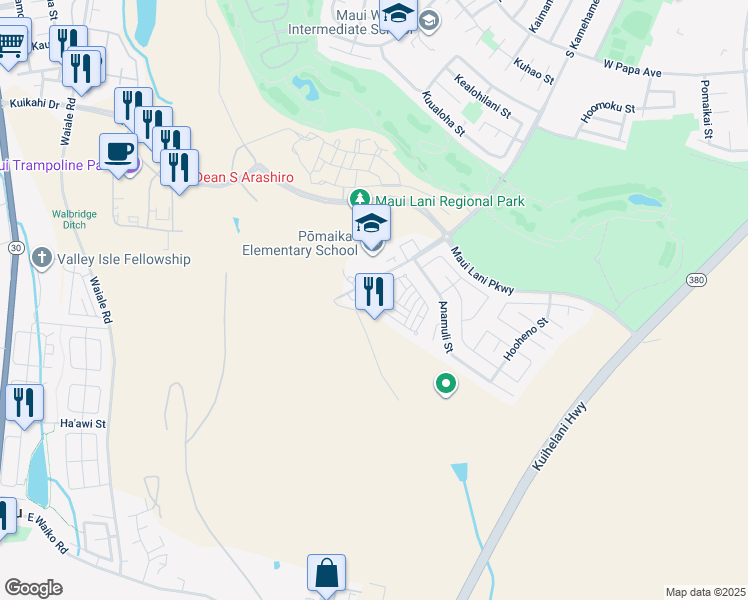 map of restaurants, bars, coffee shops, grocery stores, and more near 154 Meheu Circle in Kahului