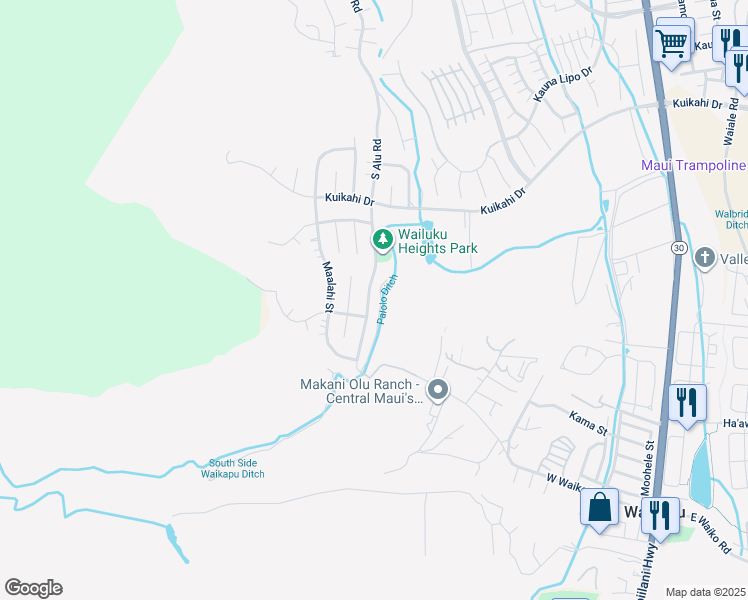 map of restaurants, bars, coffee shops, grocery stores, and more near 701 South Alu Road in Wailuku
