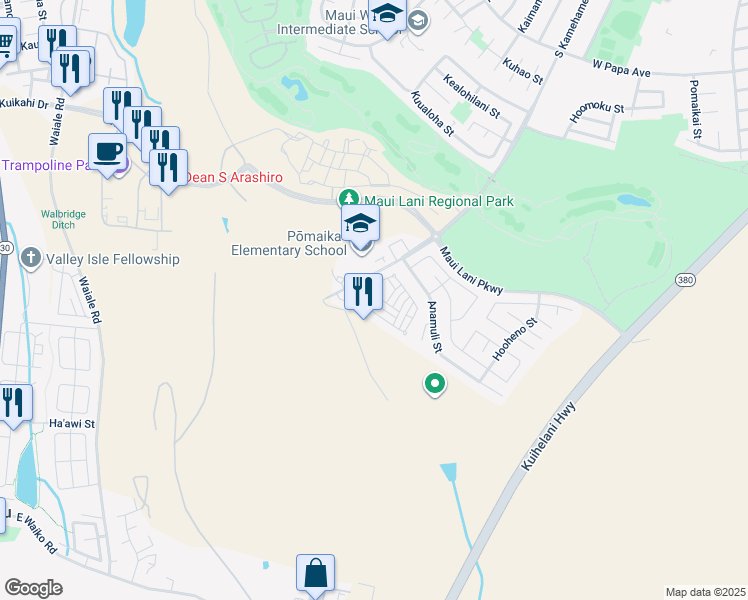 map of restaurants, bars, coffee shops, grocery stores, and more near 208 Alake St in Kahului