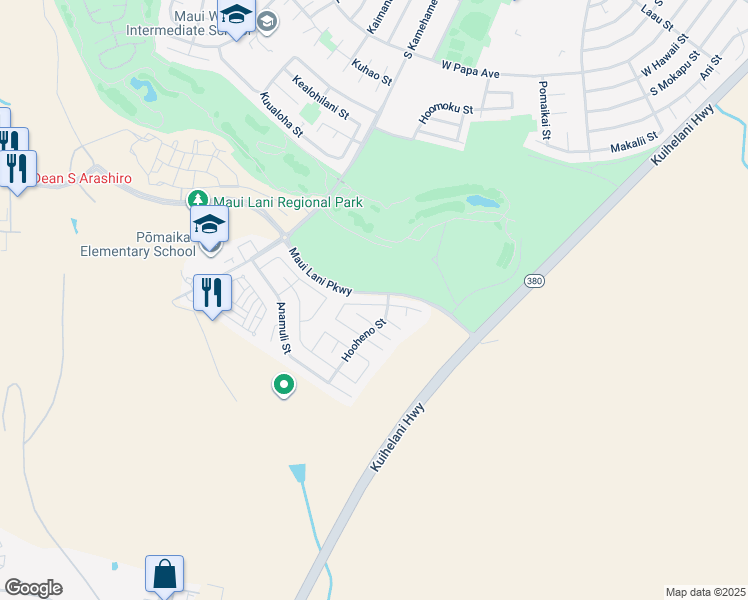 map of restaurants, bars, coffee shops, grocery stores, and more near 16 Papahi Loop in Kahului