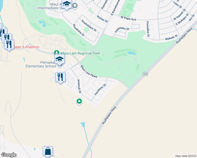 map of restaurants, bars, coffee shops, grocery stores, and more near 40 Papahi Loop in Kahului