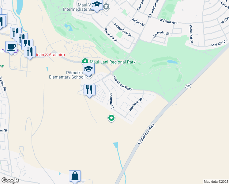 map of restaurants, bars, coffee shops, grocery stores, and more near 243 Molehulehu Street in Kahului