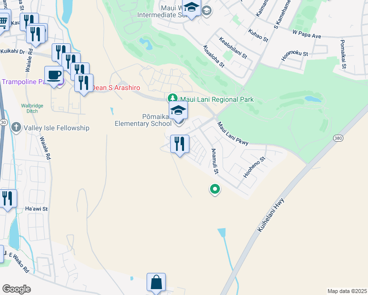 map of restaurants, bars, coffee shops, grocery stores, and more near 206 Alake St in Kahului