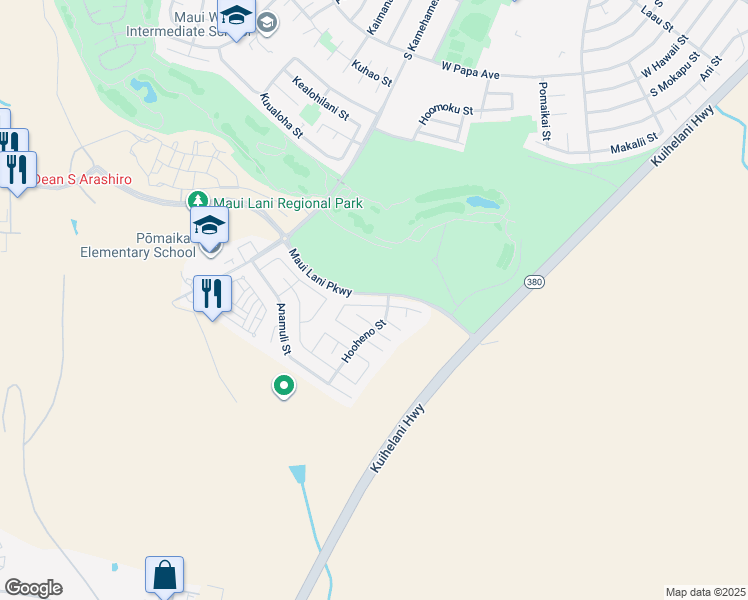 map of restaurants, bars, coffee shops, grocery stores, and more near 16 Papahi Loop in Kahului