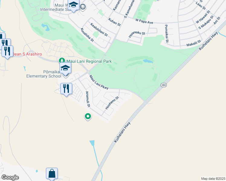 map of restaurants, bars, coffee shops, grocery stores, and more near 28 Papahi Loop in Kahului
