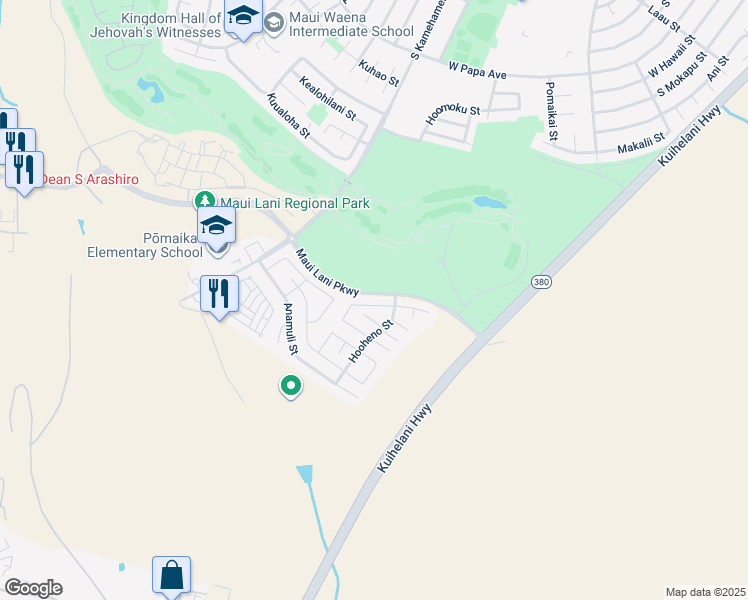 map of restaurants, bars, coffee shops, grocery stores, and more near 28 Papahi Loop in Kahului