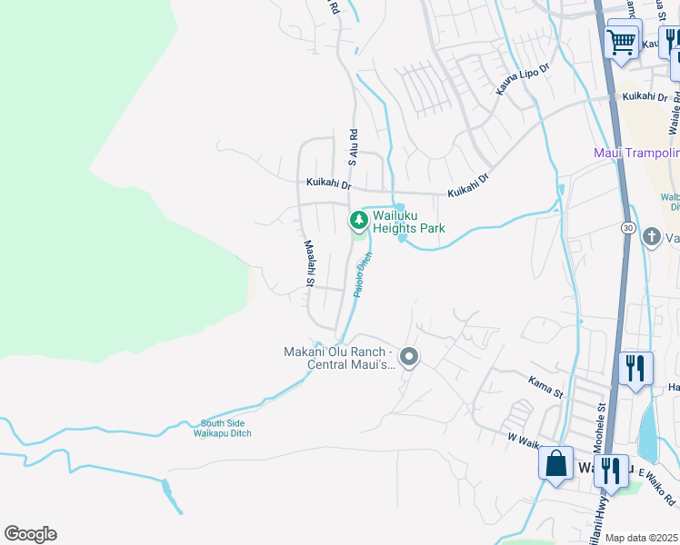 map of restaurants, bars, coffee shops, grocery stores, and more near 700 South Alu Road in Wailuku