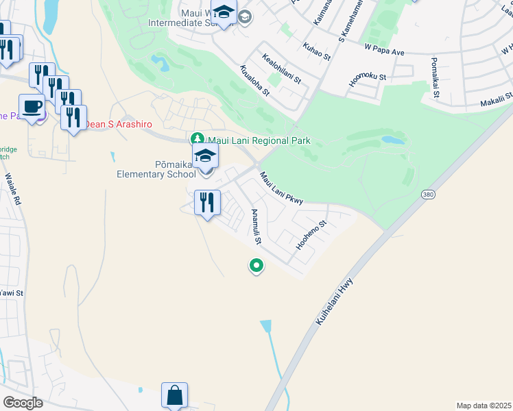 map of restaurants, bars, coffee shops, grocery stores, and more near 65 Anamuli Street in Kahului