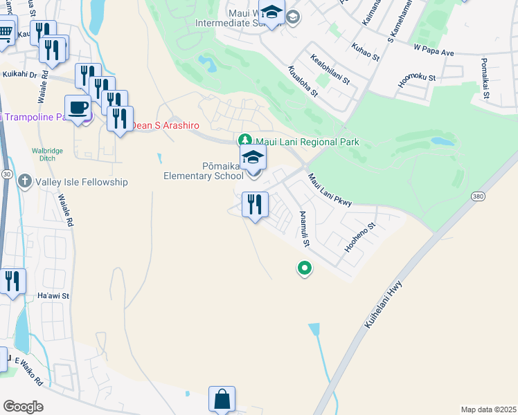 map of restaurants, bars, coffee shops, grocery stores, and more near 204 Alake St in Kahului
