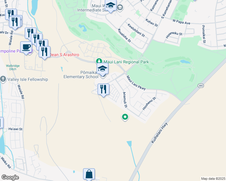 map of restaurants, bars, coffee shops, grocery stores, and more near 307 Pulihi Street in Kahului