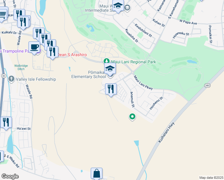 map of restaurants, bars, coffee shops, grocery stores, and more near 202 Alake St in Kahului