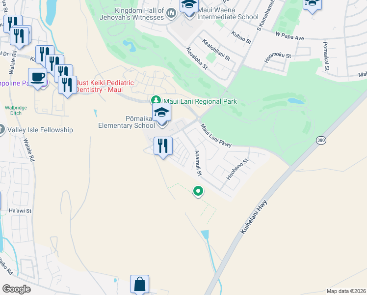 map of restaurants, bars, coffee shops, grocery stores, and more near 350 Uluna Street in Kahului