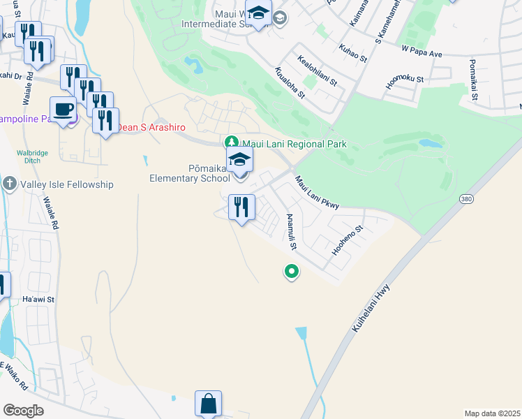 map of restaurants, bars, coffee shops, grocery stores, and more near 305 Pulihi Street in Kahului