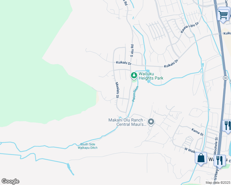 map of restaurants, bars, coffee shops, grocery stores, and more near Maalahi Street in Wailuku