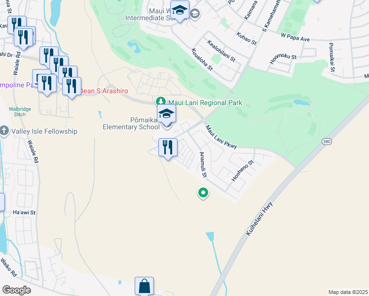 map of restaurants, bars, coffee shops, grocery stores, and more near 305 Pulihi Street in Kahului