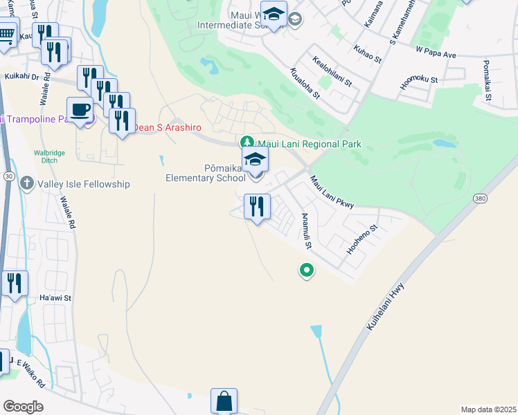map of restaurants, bars, coffee shops, grocery stores, and more near 200 Alake St in Kahului