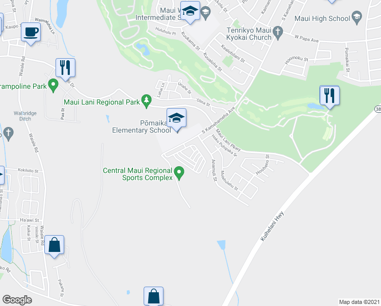 map of restaurants, bars, coffee shops, grocery stores, and more near 308 Pulihi Street in Kahului