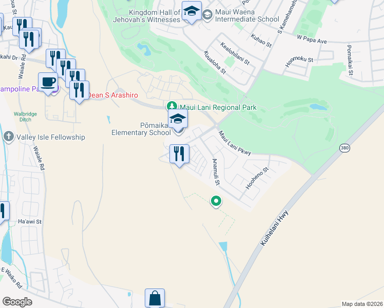 map of restaurants, bars, coffee shops, grocery stores, and more near 311 Pulihi Street in Kahului