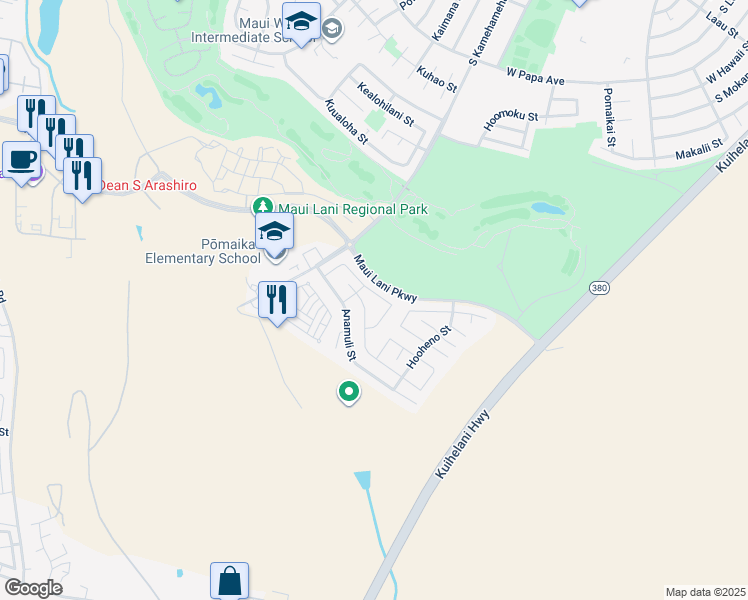 map of restaurants, bars, coffee shops, grocery stores, and more near 68 Hoku Puhipaka Street in Kahului
