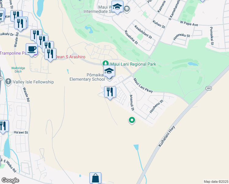 map of restaurants, bars, coffee shops, grocery stores, and more near 207 Alake St in Kahului