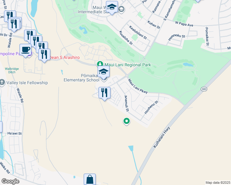 map of restaurants, bars, coffee shops, grocery stores, and more near 303 Pulihi Street in Kahului