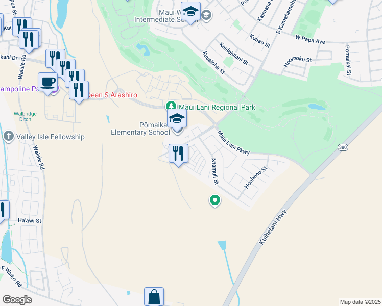 map of restaurants, bars, coffee shops, grocery stores, and more near 308 Pulihi Street in Kahului