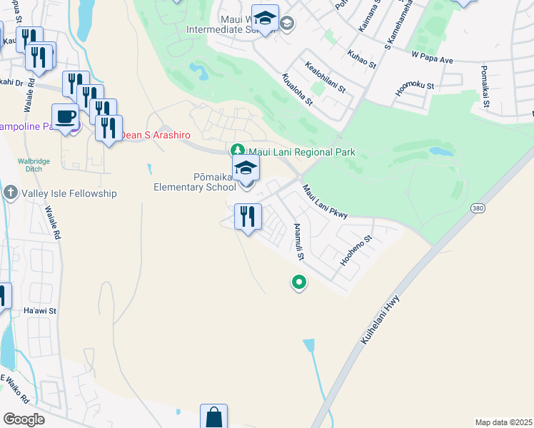 map of restaurants, bars, coffee shops, grocery stores, and more near 214 Alake St in Kahului