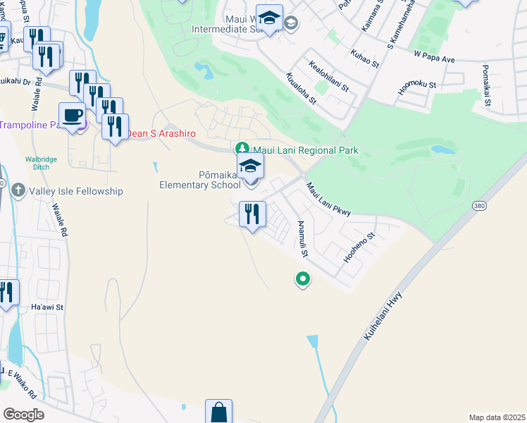 map of restaurants, bars, coffee shops, grocery stores, and more near 303 Pulihi Street in Kahului