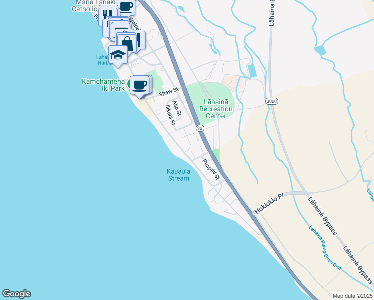 map of restaurants, bars, coffee shops, grocery stores, and more near 327 Front Street in Lahaina