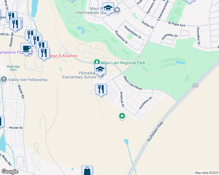map of restaurants, bars, coffee shops, grocery stores, and more near 147 Meheu Circle in Kahului