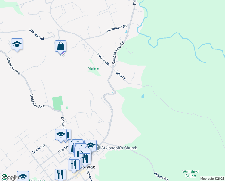 map of restaurants, bars, coffee shops, grocery stores, and more near 1669 Makawao Avenue in Haiku-Pauwela