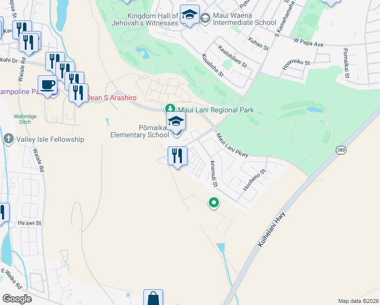 map of restaurants, bars, coffee shops, grocery stores, and more near 311 Pulihi Street in Kahului
