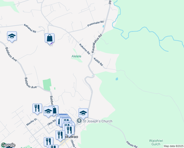 map of restaurants, bars, coffee shops, grocery stores, and more near 1669 Makawao Avenue in Haiku-Pauwela