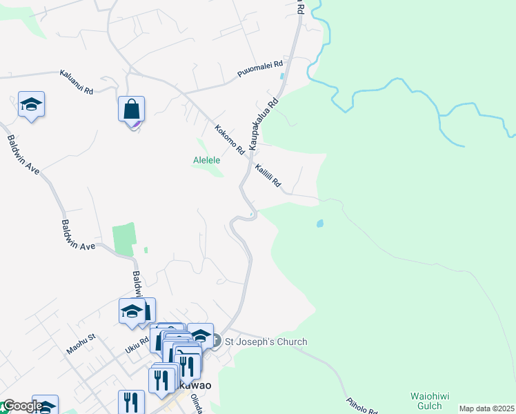 map of restaurants, bars, coffee shops, grocery stores, and more near 1664 Makawao Avenue in Makawao