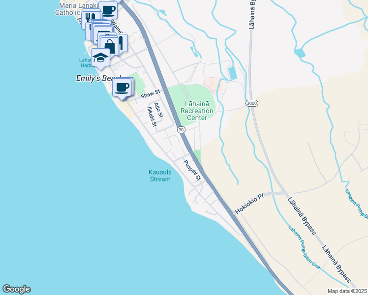 map of restaurants, bars, coffee shops, grocery stores, and more near 326 Kaeo Place in Lahaina