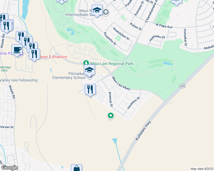 map of restaurants, bars, coffee shops, grocery stores, and more near 35 Anamuli Street in Kahului